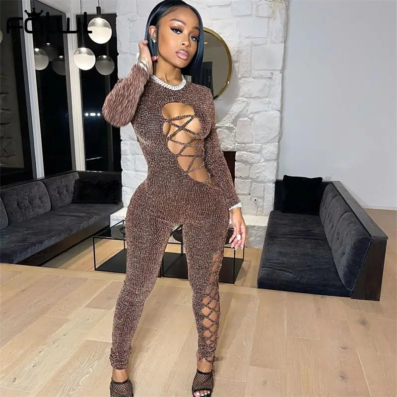 FQLWL Осенняя уличная одежда сексуальный черный серый облегающий комбинезон