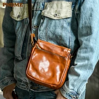 pndme high quality first layer cowhide mens shoulder bag vintage teens daily natural genuine leather small phone messenger bag