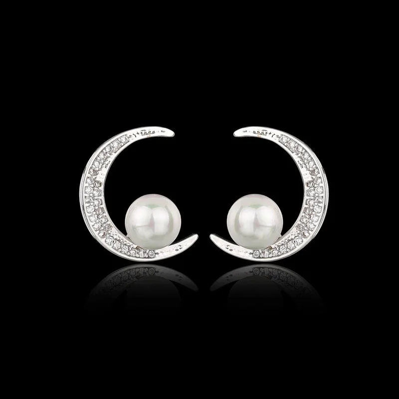 

KOUDOUN 2021 Korean Fashion Silver Moon Crystal Earrings for Women with Freshwater Pearl Earring Wedding Party Jewelry
