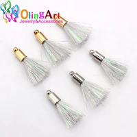 free shipping 25mm 12pcs dream colorful silver tassel findings charms pendant drop earring diy graft jewelry making olingart