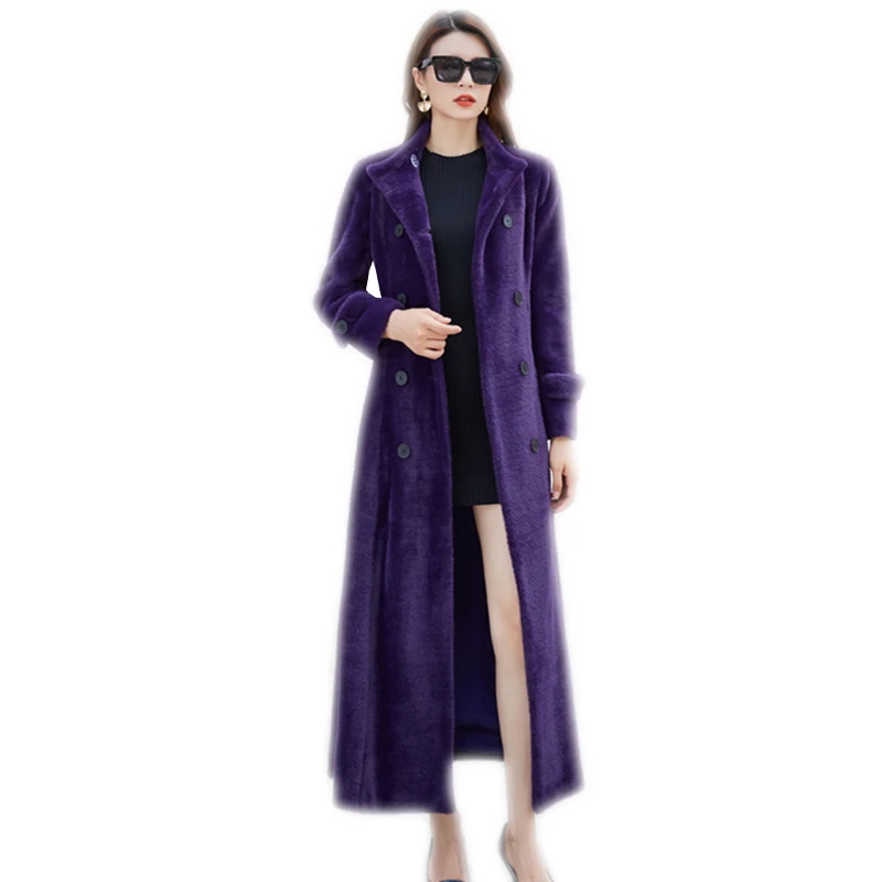 

2021 Winter Jacket Women elegant Long Overcoat Female Mink Fleece Warm Jackets Manteau Femme Plus size slim mink fur coat