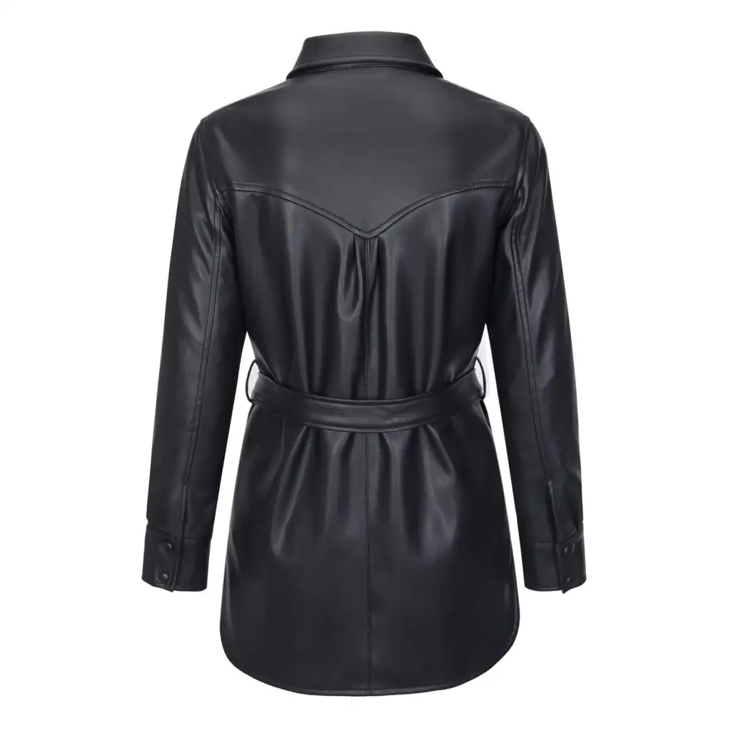 Motorcycle Women Leather Shirt Street Personality Black Single Buttons Pu Shirt New Autumn Winter Casual Long Sleeve Tops Blouse