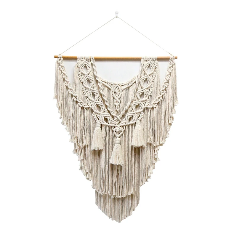 

Macrame Boho Wall Hanging Decor, Woven Tapestry Bohemian Art with Long Tassel,Craft Ornament for Home Bedroom Decoration