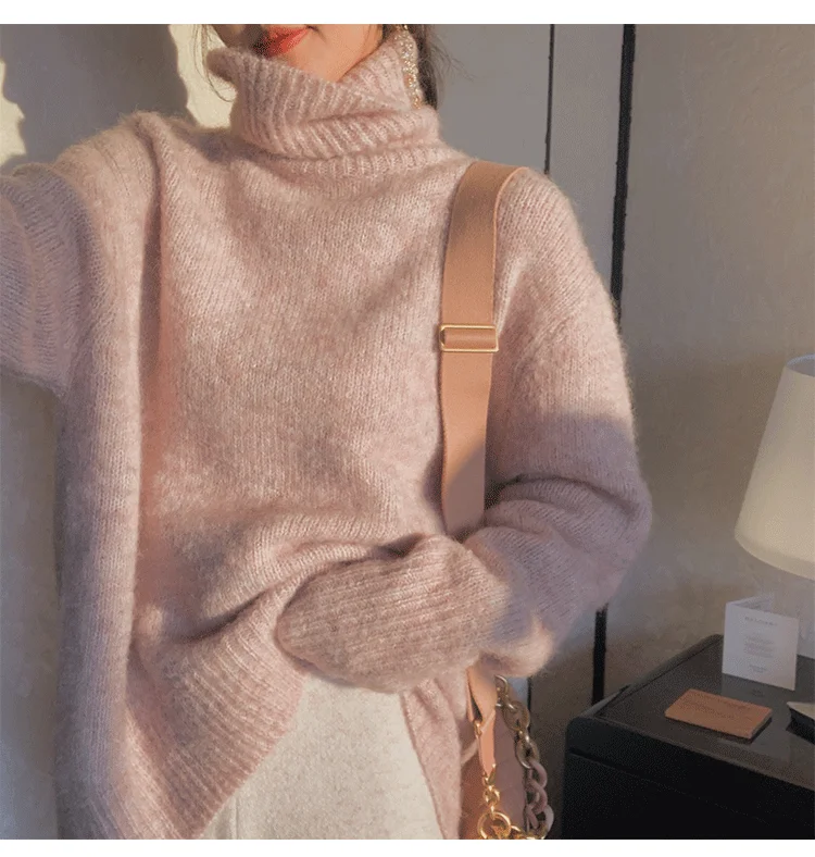 Толстый кашемировый свитер из хлопковой смеси с высоким воротником женский