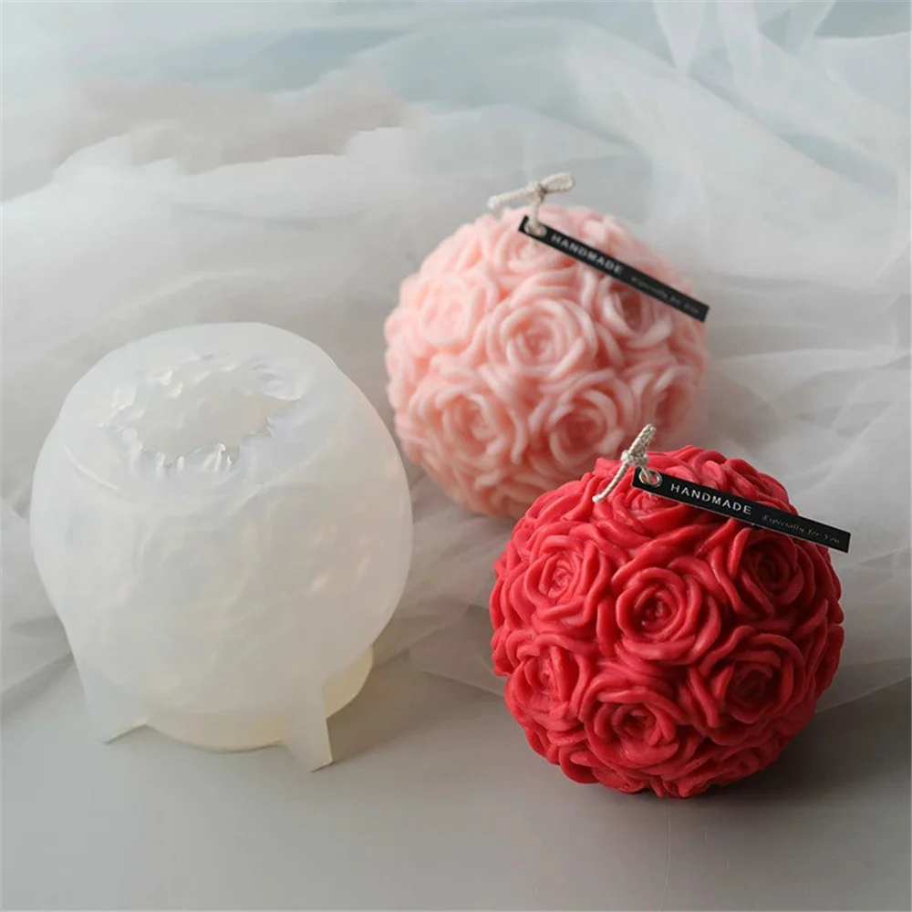 

9cm Big Size Rose Flower Ball Clear Silicone Candle Mold Diy Rose Candle Mold Aroma Plaster Mould Diy Gifts Home Decoration