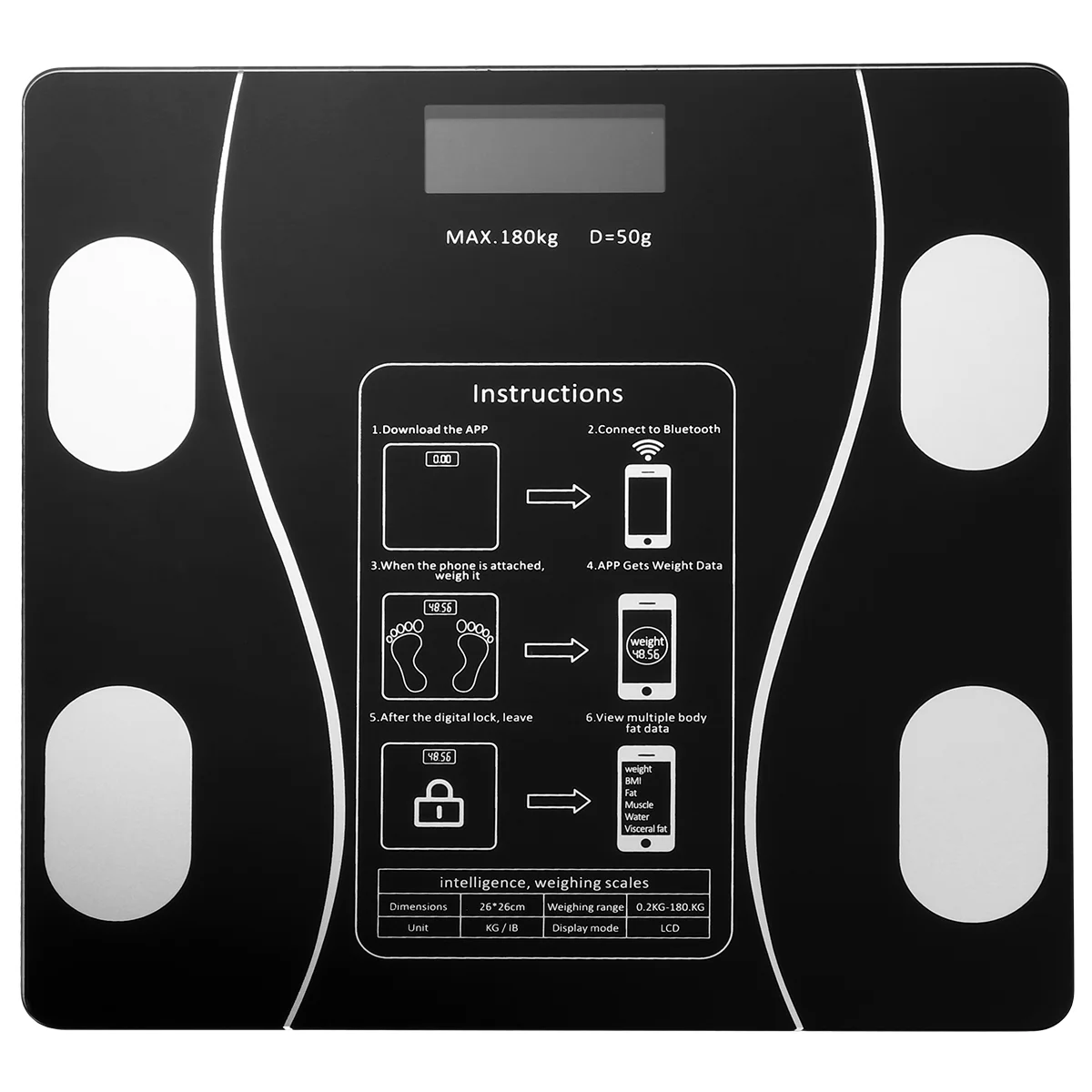 

Square Body Fat Scale Smart Health Tool Electronic Scale for People(Black)