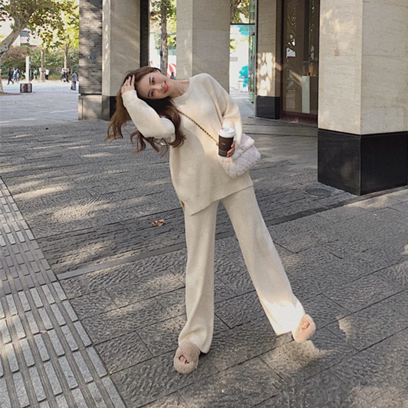 Комплект из двух предметов пуловер свитер спортивный костюм для женщин высокая