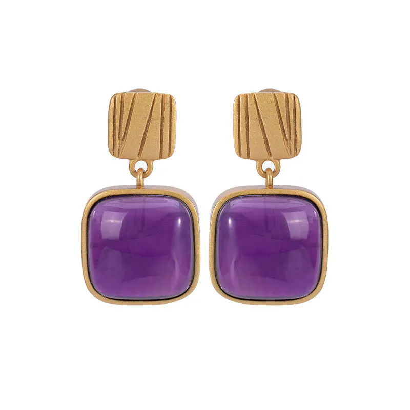 Серьги из серебра 925 пробы с квадратным аметистом геометрические серьги