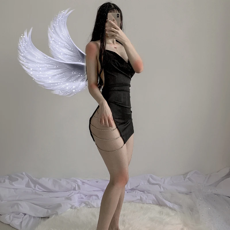 Женское облегающее платье с блестящими цепочками вечернее Клубное платье-мини