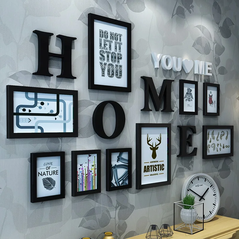 Европейский стиль 9 шт комбинированные фоторамки для семейной картины черная