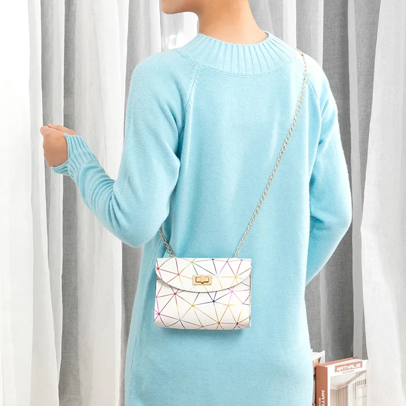 

For Women Diamond Lattice PU Small Chain Bag Shoulder 2021 Lock Buckle Fashion Crossbody Bag Female Trend Handbag Messenger Bags