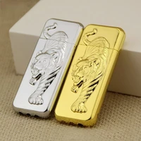 slim creative inflatable lighter grinding wheel open flame lighter smoking accessories carving tiger gadgets for men technology