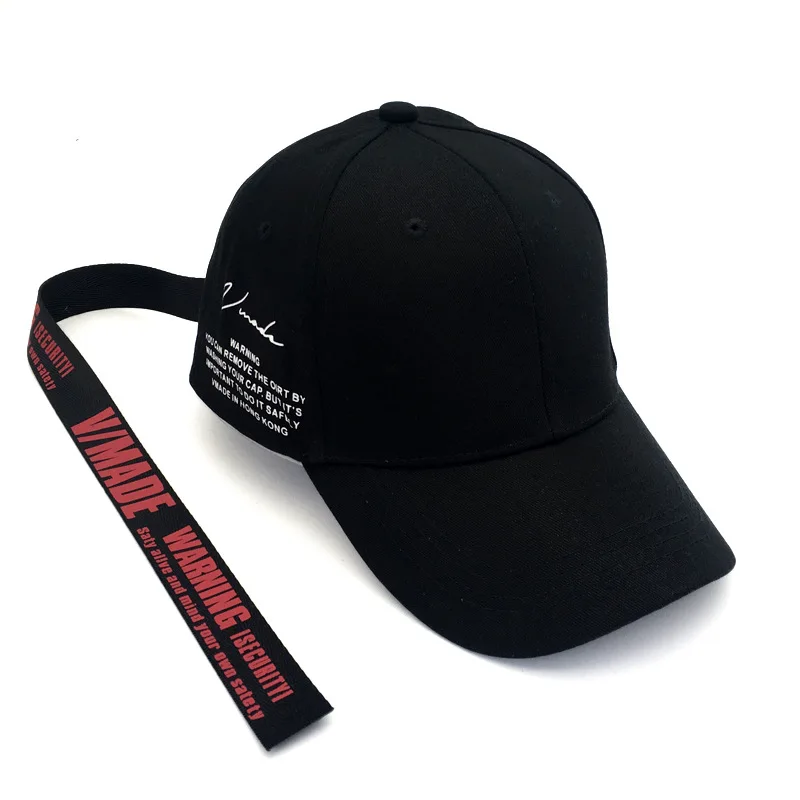Hip Hop Baseball Cap Long Belt Ribbon Streetwear Korean K Pop GD Bigbang Cotton Adjustable Street Style Cap Hat Snapback Bone