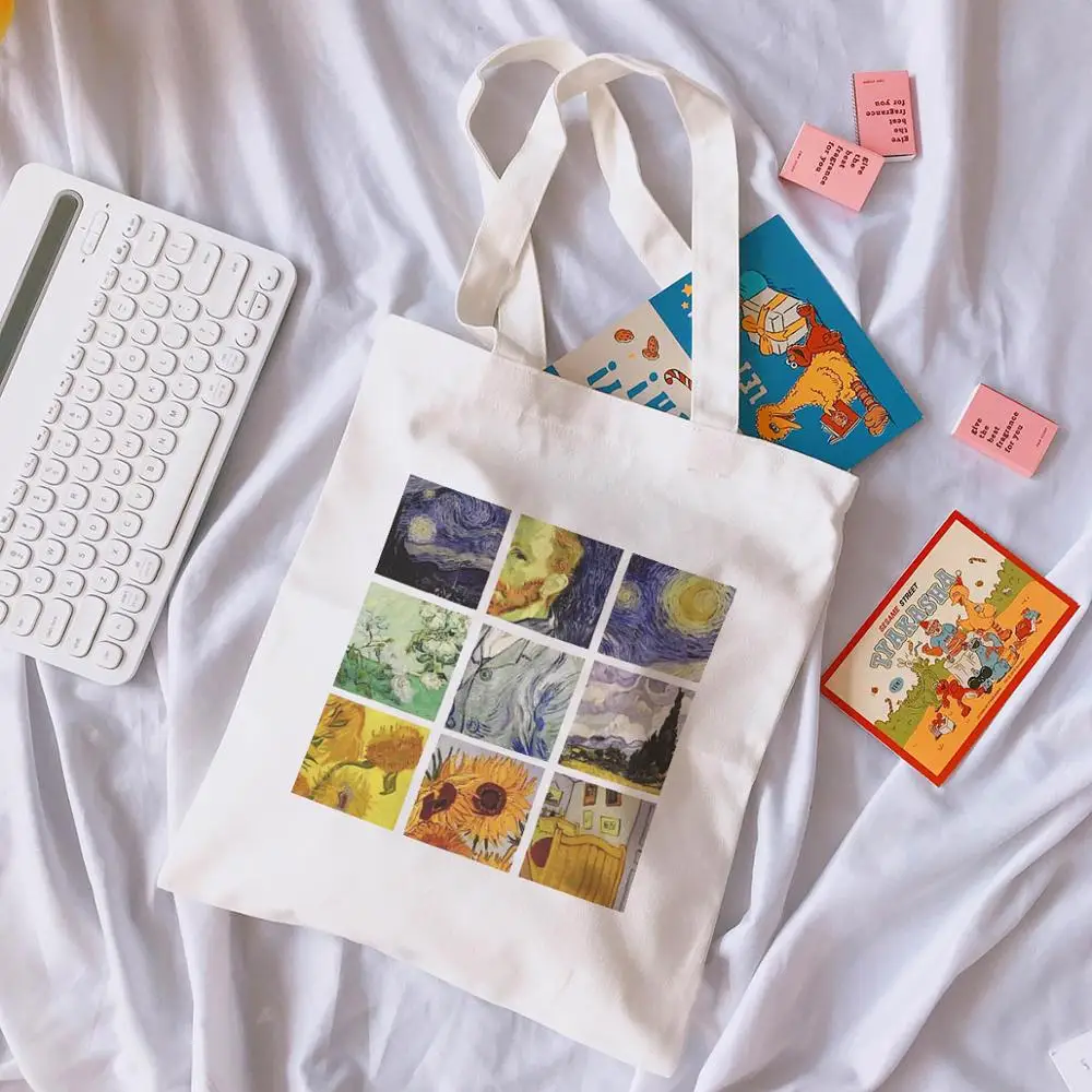 

Women Van Gogh Art Cotton Canvas Shopper Bag Girl Harajuku 90s Y2K Classic Vintage Shoulder Handbag Female Bolsa Compra