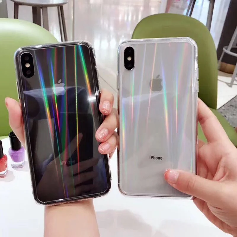 

LOVECOM Rainbow Laser Phone Case For iPhone 12 Mini 11 Pro Max XR XS Max 7 8 Plus X Soft Acrylic Clear Back Cover Case Coque