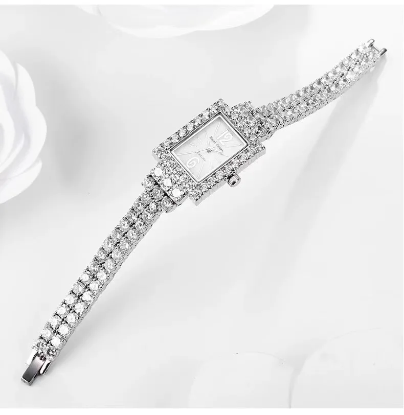 

Luxury Jewelry Lady Women's Watch Fine Fashion Hours Prong Setting Bracelet Rhinestone Gold Plated Girl Lotus