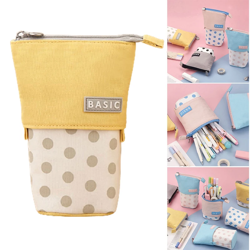 

Pencil Case Cute Cartoon Canvas Bag Fold Standing Holder Stationery Organizer for Boys and Girls Pencil Case School Supplies