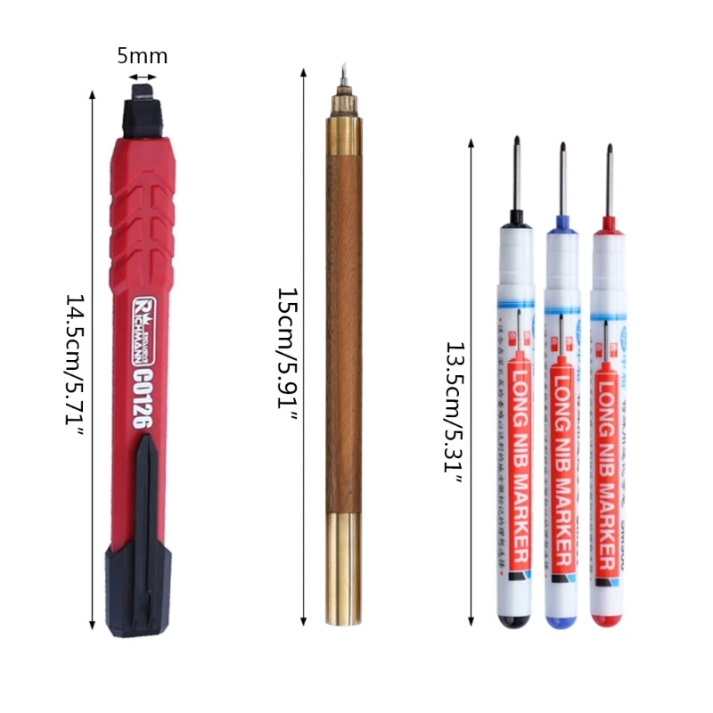 

N0HB Deep Hole Marker Pen 1Set Woodworking Paint Pens Sharpener Refill Cutting Ruler Pen for Bathroom Carpentry Decoration
