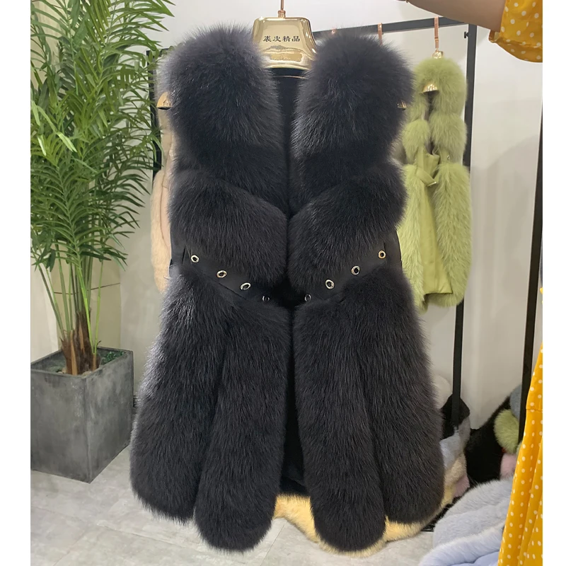 ZDFURS* Новое поступление женская зимняя шуба из натурального Лисьего меха горячая распродажа большой меховой длинный меховой жилет для женщин жилет - Цвет: 6
