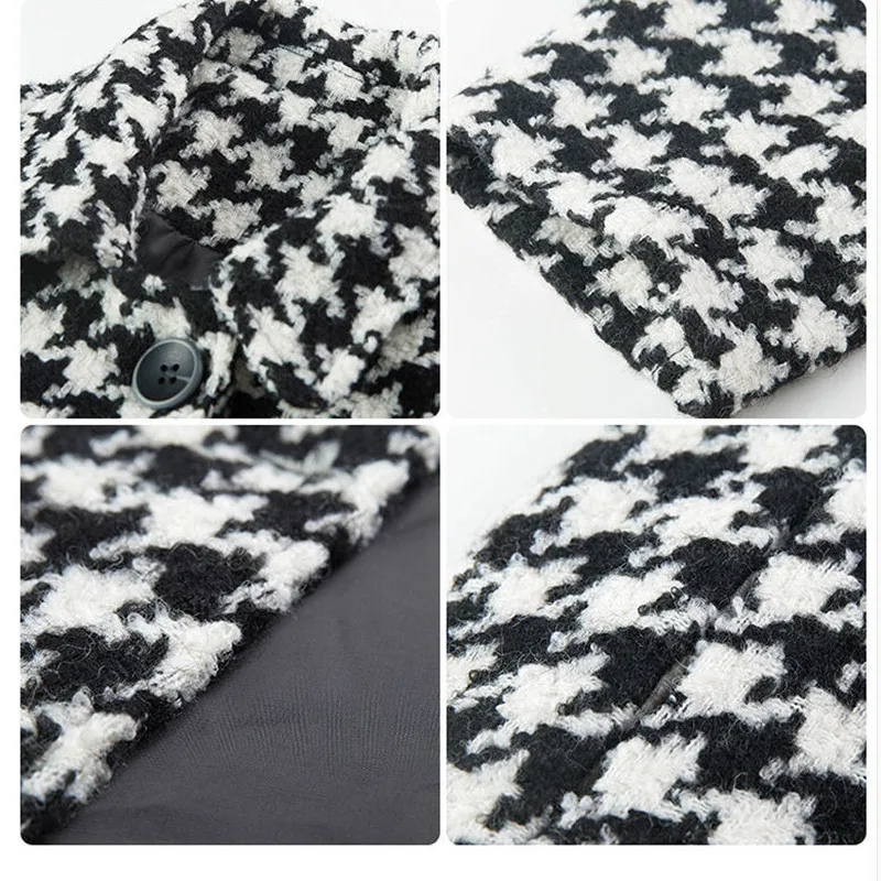 

Autumn Winter Women's Jacket 2021 New Korean Houndstooth Woolen Coat Thick And Cotton Casual Loose Ladies Overcoats