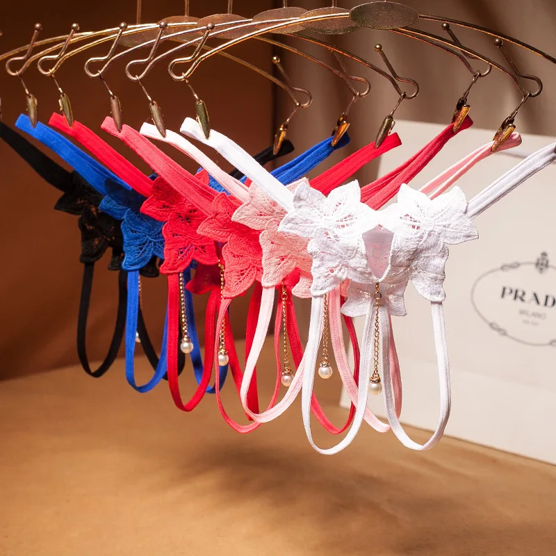 Горячая Распродажа женские кружевные трусики с жемчугом стринги открытой