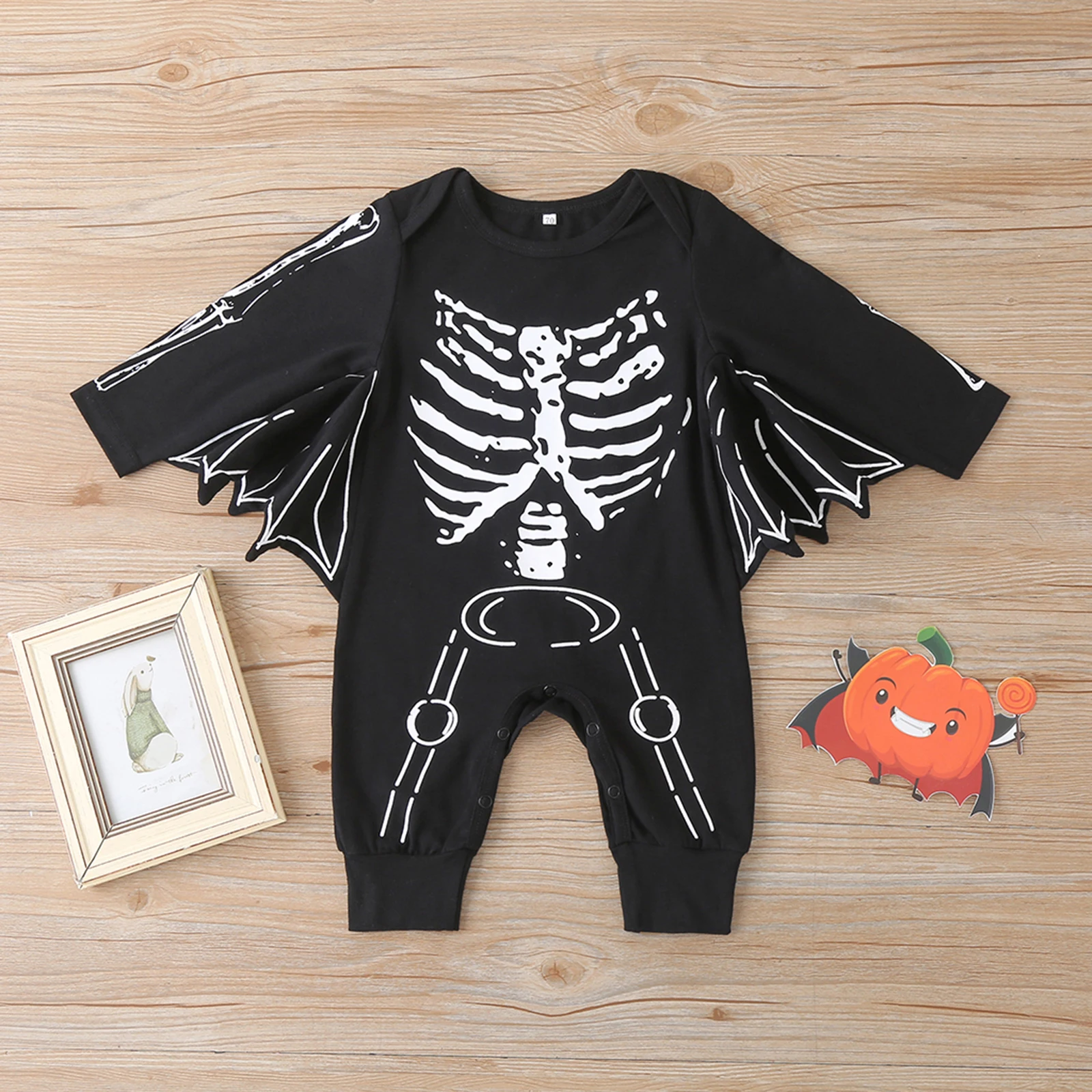 

New Toddlers Baby Boys Halloween Jumpsuit Creative Bone Printing Batwing Long Sleeve Round Collar Romper