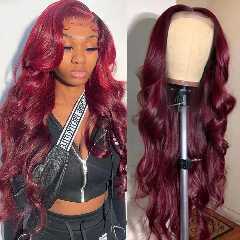 

Gossamelle 26-дюймовые волнистые бордовые кружевные передние парики средняя часть синтетические кружевные парики для женщин термостойкие круже...