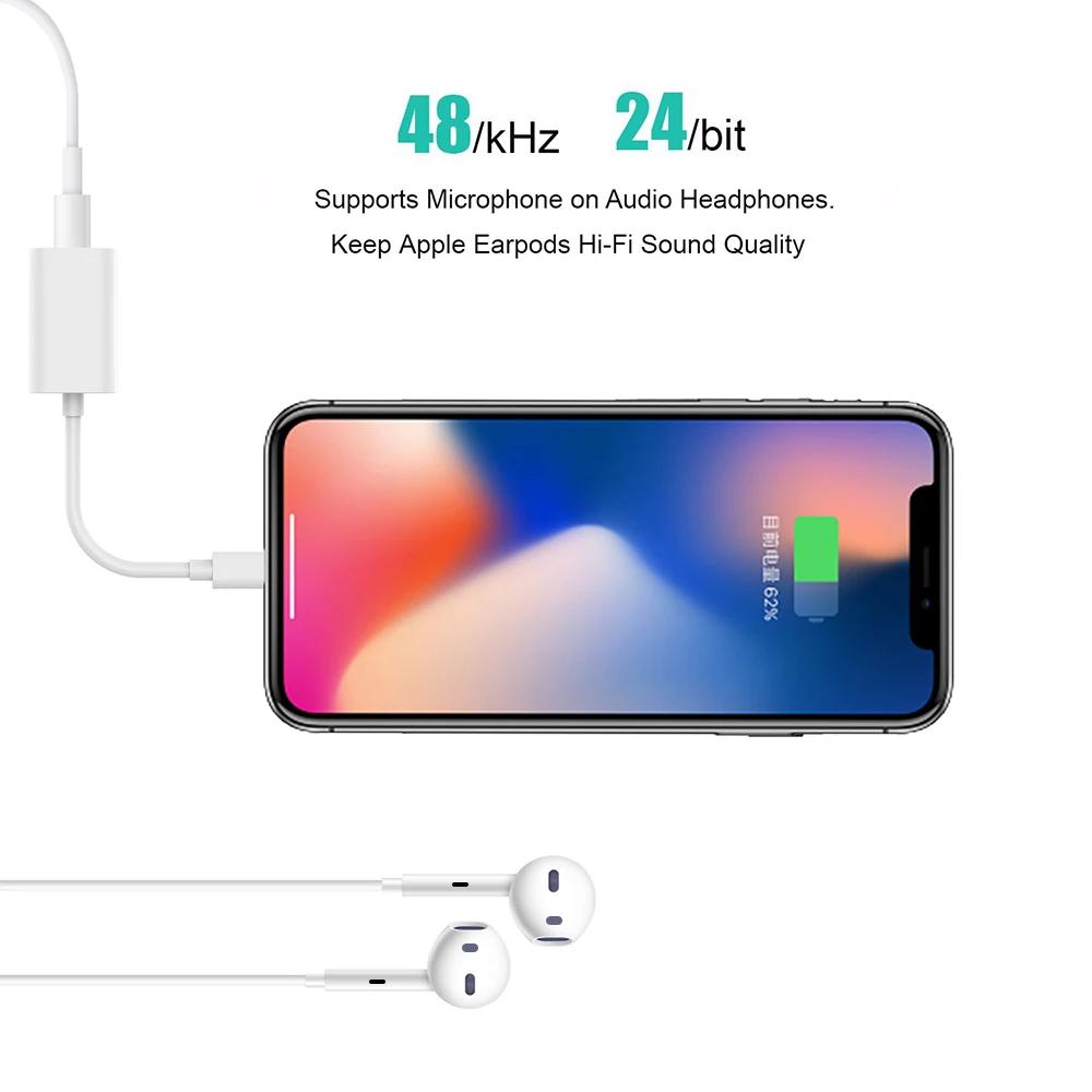 Двойной разъем аудио адаптер для наушников Lightning Поддержка iOS 12 зарядка музыки