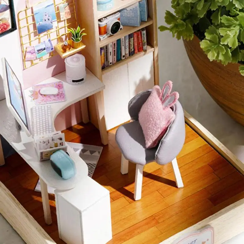 Мультфильм DIY миниатюрный деревянный кукольный домик мебель комплект модель кукольного домика Дети Девочка Монтессори DIY игрушки для детей рождественские подарки