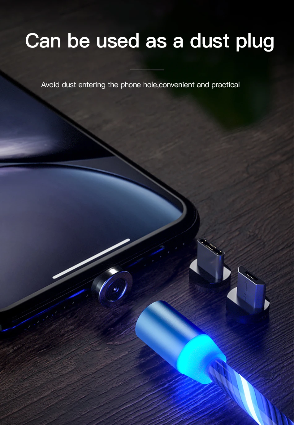 ACCEZZ Магнитный кабель для быстрой зарядки светодиодный кабель Micro usb type C для iPhone X 7 8 11 XS samsung Магнитный шнур для Android