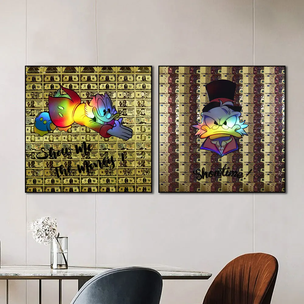 Мультяшные постеры Disney Дональд Дак показать мне деньги Абстрактная Картина на