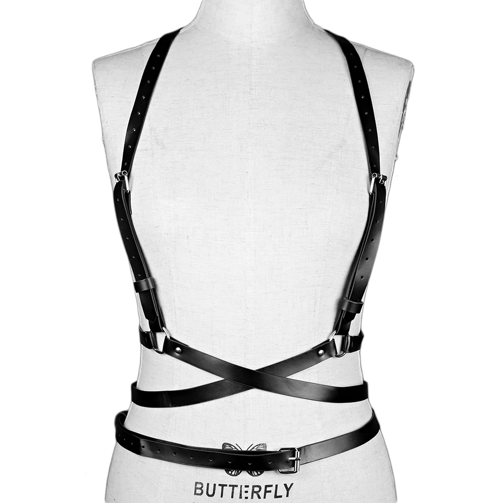 

B.CYQZ Dark Rock Street Strap Leather Harness Underwear 2 Piece Set Garter Belt Women Sexy Body Cage Belts Waist To Leg Bondage