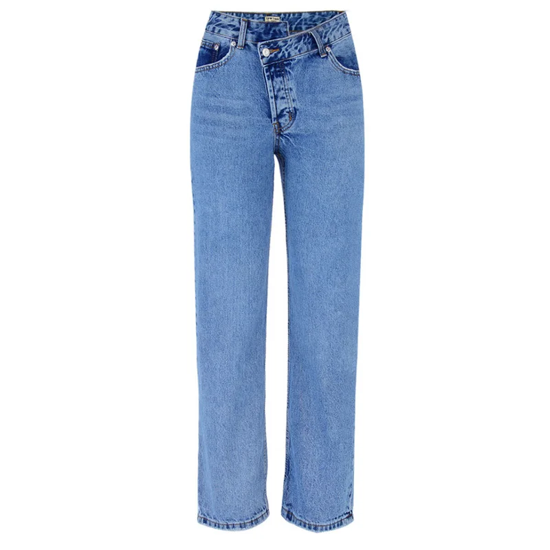 

Прямые джинсы с высокой талией, Свободные повседневные джинсовые брюки неправильной высоты