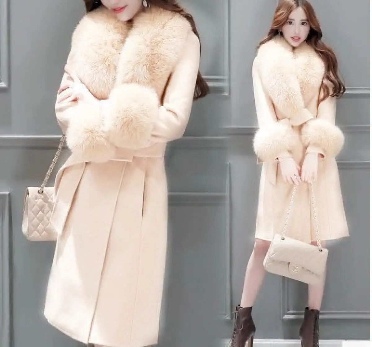 Woolen Coat Women's Middle Long Korean Version 2021 Winter Clothes Thin Waist and Fashionable Large Wool Fur Belt Luxury Sexy