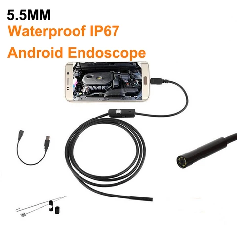 Камера-эндоскоп IP67, водонепроницаемая камера-бороскоп на гибком кабеле 1 м, 2 м, размер 5 мм, 7 мм, связь с устройствами на Android, компьютерами, 6 светодиодов