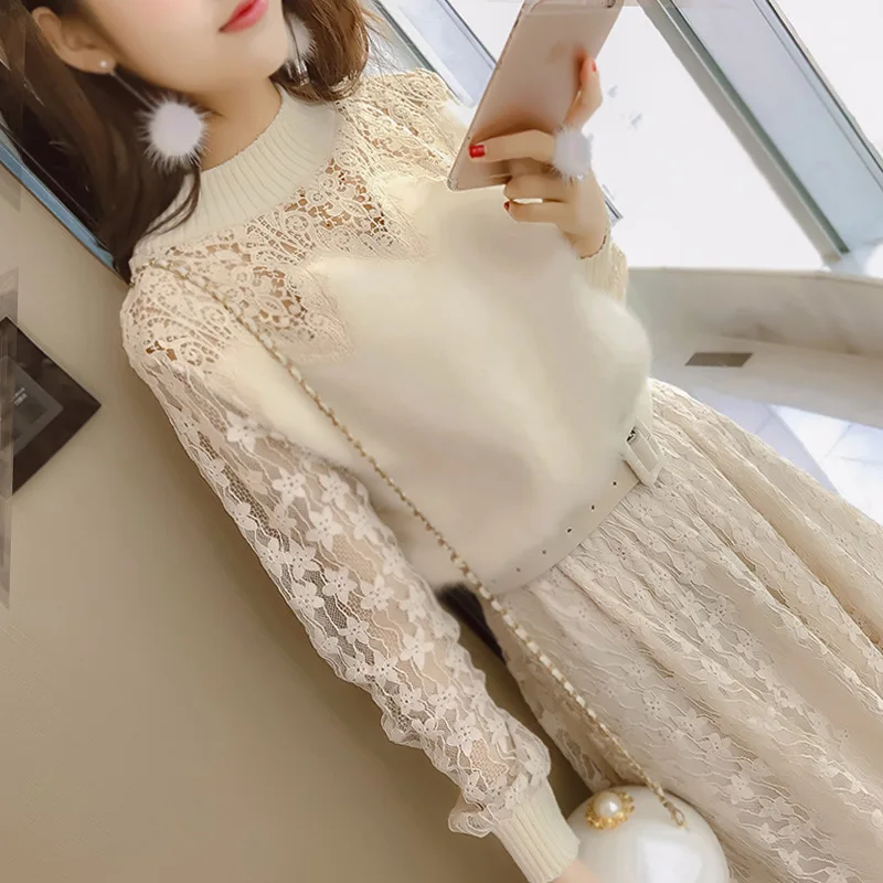 Женское платье осень 2019 Новое тонкое маленькое ароматное с ажурным кружевом