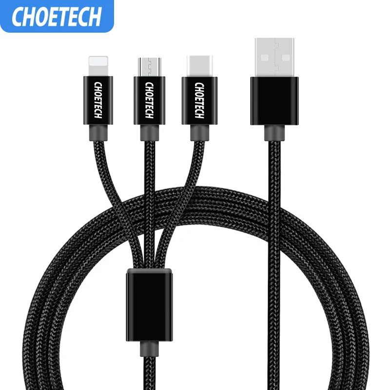 CHOETECH 3 в 1 USB кабель для iPhone X 8 7 Micro USB кабель для Xiaomi Redmi 6A 7A usb type-C кабель для Redmi Note 7 8 Pro Кабель