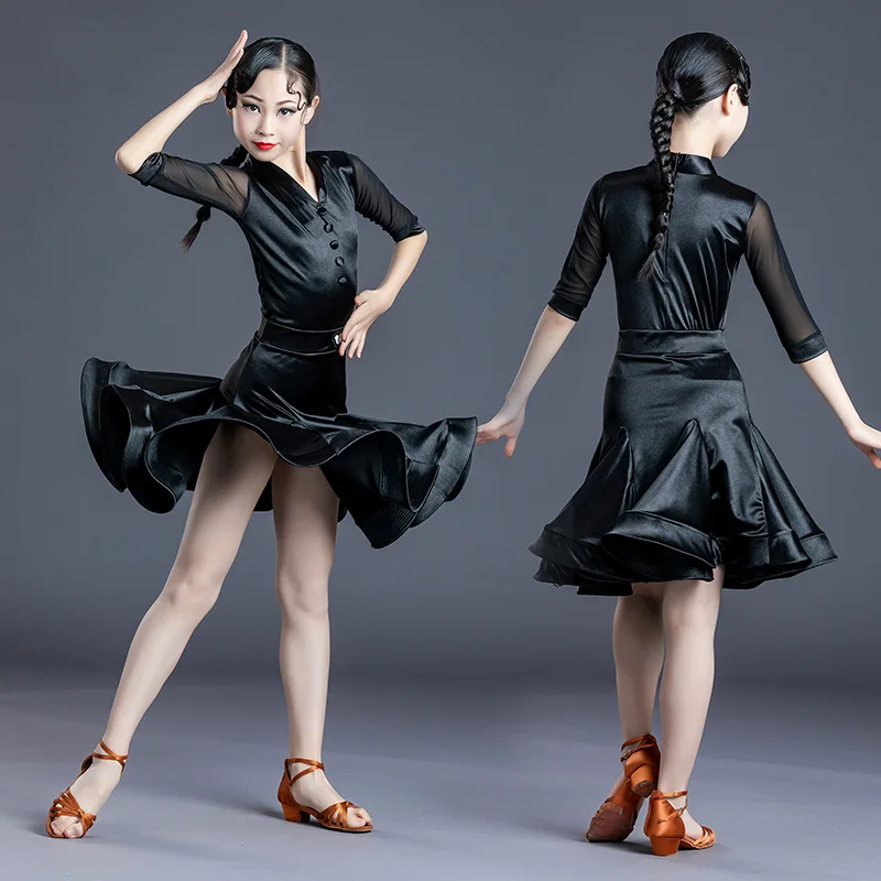 

Latina Dance Clothes Dress Suits Performance Costume Tap Dancewear Mesh Sleeve Ballroom Practice Wear Designer Clothes DL7730