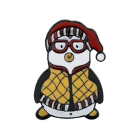 lovely hugsy penguin enamel pin red santa hat brooches bag clothes lapel pin badge christmas new year jewelry gift friends