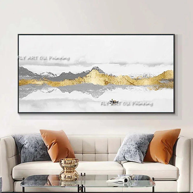 złotej folii Góra czysty ręcznie malowany obraz olejny duży rozmiar sypialnia salon sofa tło udekoruj wiszący na ścianie