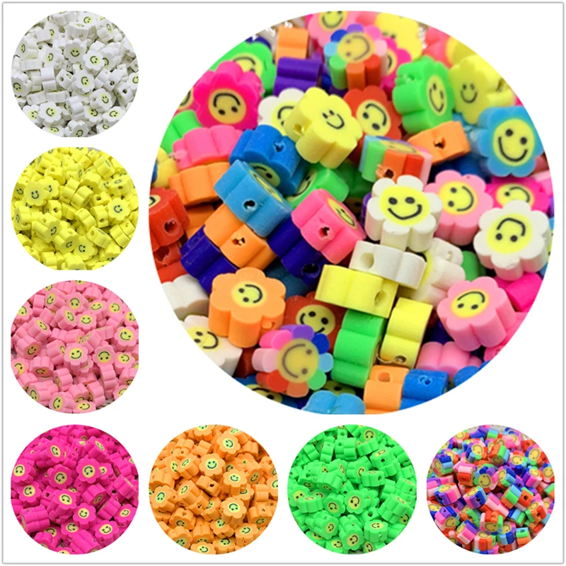

30pcs/Lot 10mm Smiley Beads Sunflower Shape Clay Spacer Beads Polymer Clay Beads For Jewelry Making DIY Handmade Accessories