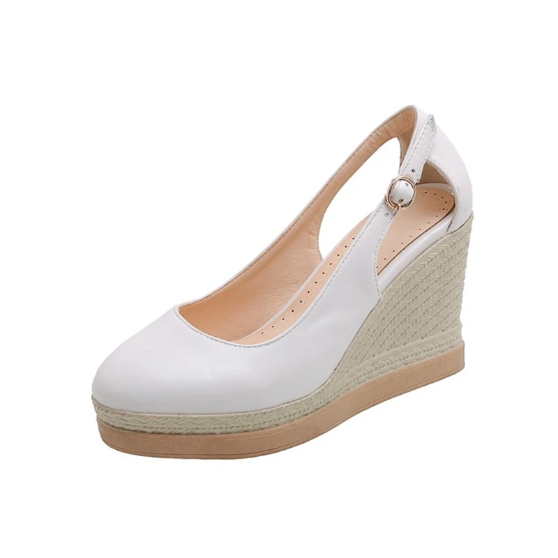 Туфли-лодочки Женские однотонные платформа круглый носок танкетка ремешок