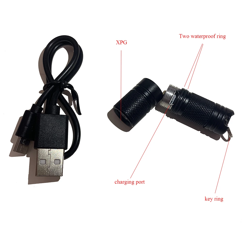 Фото Pocket Mini LED Flashlight USB Rechargeable Portable Waterproof White Light Keychain Torch Super Small Lanterna with Battery Box №2