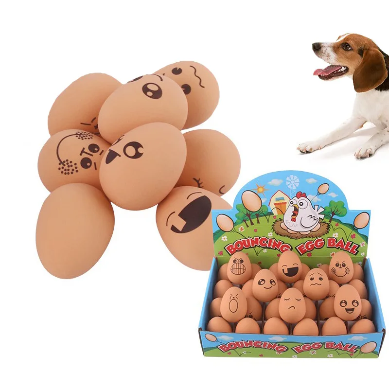 

Pet Chew Toy Cute Simulation Rubber Egg Bouncy Ball Cat and Dog Interactive Molar Toy Random Funny Expression Pet Toy Supplies