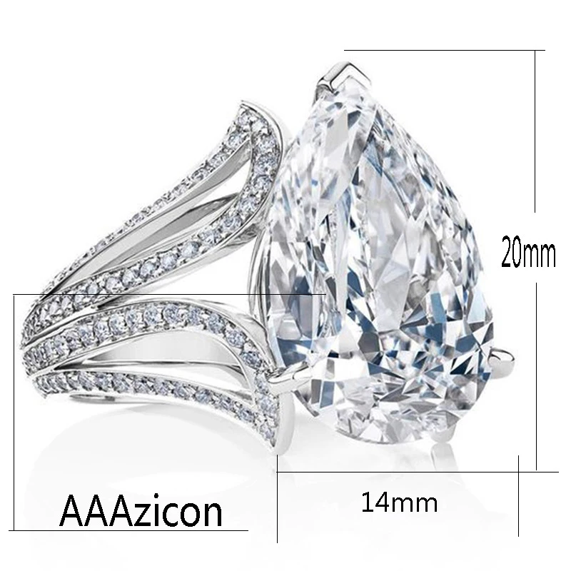 

Vintage Female Crystal Water Drop Ring Charm Silver Color Bride Wedding Rings For Women Cute White Zircon Stone Engagement Ring