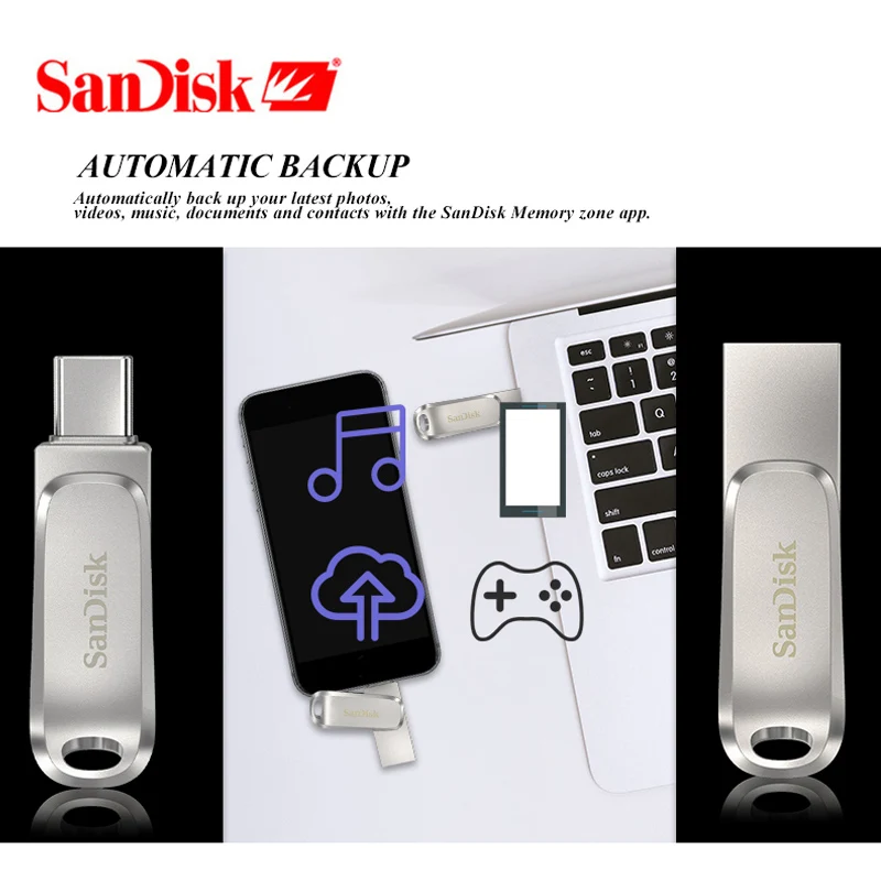 Флеш-накопитель SanDisk SDDDC4 Ultra Luxe USB 3 1 Type C двойная флешка 512 ГБ 256 128 64 32 металлический