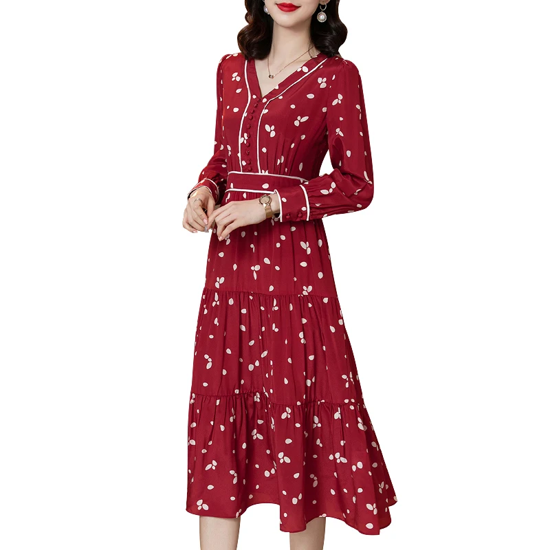 

V-neck Light Mature Fashion Niche High End Floral Dress Spring 2021 New Slim Foreign Style Silk Dress