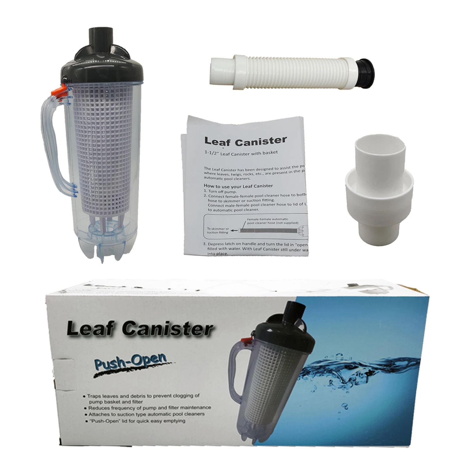 

High Quality Leaf Canister Durable Leaf Catcher For Swimming Pool With Big Capacity Filter Basket 24cm Hose Easy To See Rubbish
