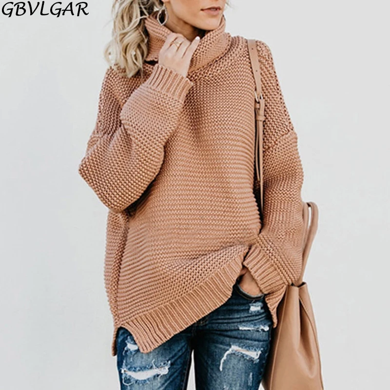 Женский вязаный свитер с высоким воротником повседневный теплый пуловер