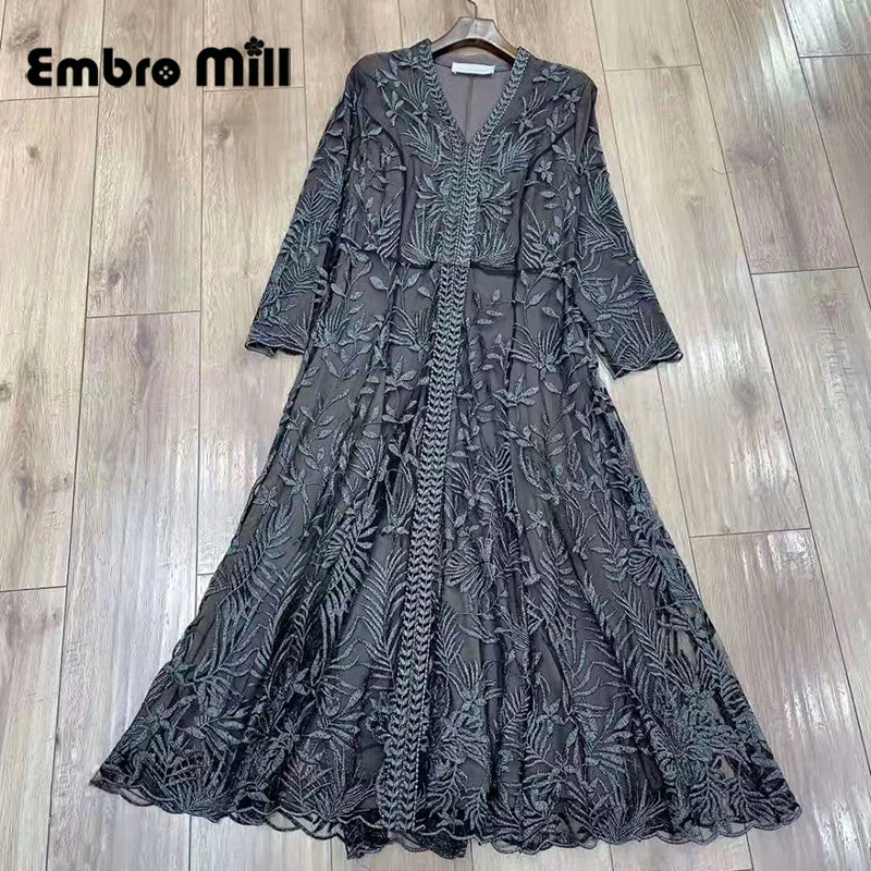 

Spring And Summer New High-End Ladies Slim Palace Embroidery Vintage Style Middle Length Party Dress Plus Size XL-5XL
